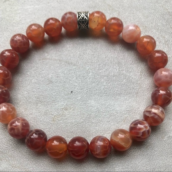 HOST PICK 8.15.22✨Burnt Orange Fire Agate Handcrafted Bead Bracelet - Picture 1 of 6